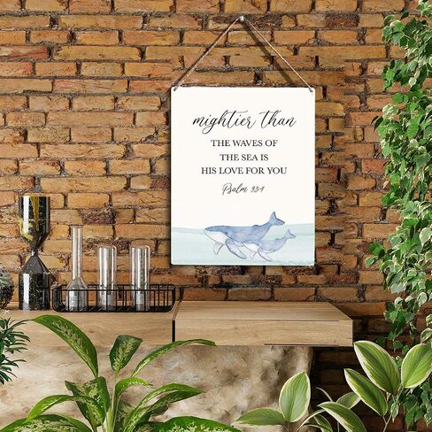Inspirational Nautical Ocean Whale Decor Mightier Than The Waves of The Sea Psalm 93:4 Wooden Hanging Sign Gift for Baby Kids Girl Boy Nursery Teen Room Bible Verse Wall Art 8 x 10 Inches in Saudi Arabia