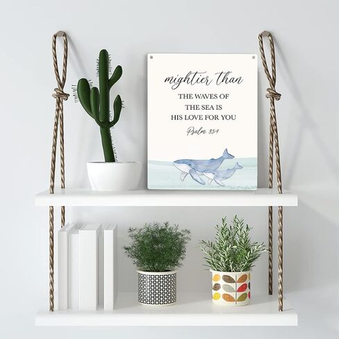 Inspirational Nautical Ocean Whale Decor Mightier Than The Waves of The Sea Psalm 93:4 Wooden Hanging Sign Gift for Baby Kids Girl Boy Nursery Teen Room Bible Verse Wall Art 8 x 10 Inches in Saudi Arabia