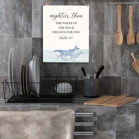 Inspirational Nautical Ocean Whale Decor Mightier Than The Waves of The Sea Psalm 93:4 Wooden Hanging Sign Gift for Baby Kids Girl Boy Nursery Teen Room Bible Verse Wall Art 8 x 10 Inches in Saudi Arabia