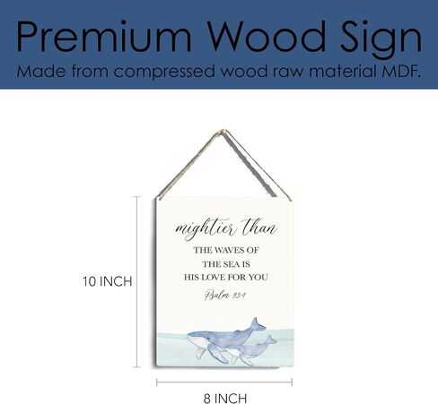 Inspirational Nautical Ocean Whale Decor Mightier Than The Waves of The Sea Psalm 93:4 Wooden Hanging Sign Gift for Baby Kids Girl Boy Nursery Teen Room Bible Verse Wall Art 8 x 10 Inches in Saudi Arabia