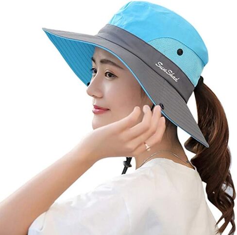 Sun Hat for Women Men with Ponytail Hole, UPF 50+ Wide Brim Bucket Hat for Fishing Hiking Gardening in Kuwait