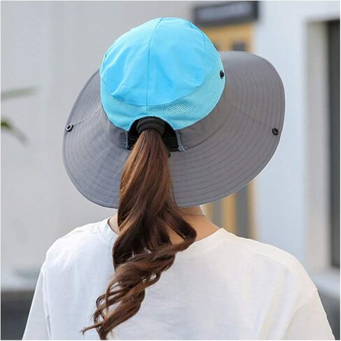 Sun Hat for Women Men with Ponytail Hole, UPF 50+ Wide Brim Bucket Hat for Fishing Hiking Gardening in Kuwait