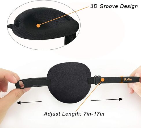2 Pack Eye Patches for Kids Adults, Adjustable Single Eye Patch, Comfortable Lazy Eye Patches Pirate Eye Patches for Amblyopia Strabismus, Black in Kuwait