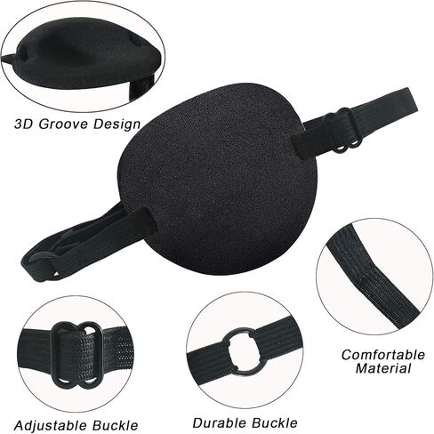 2 Pack Eye Patches for Kids Adults, Adjustable Single Eye Patch, Comfortable Lazy Eye Patches Pirate Eye Patches for Amblyopia Strabismus, Black in Kuwait