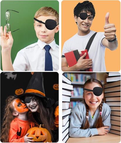 2 Pack Eye Patches for Kids Adults, Adjustable Single Eye Patch, Comfortable Lazy Eye Patches Pirate Eye Patches for Amblyopia Strabismus, Black in Kuwait