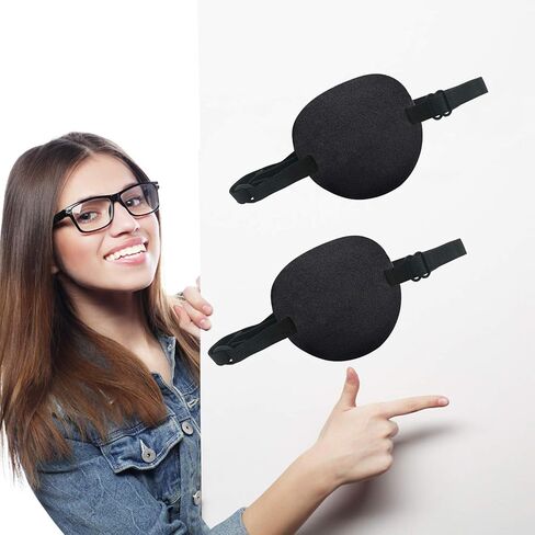2 Pack Eye Patches for Kids Adults, Adjustable Single Eye Patch, Comfortable Lazy Eye Patches Pirate Eye Patches for Amblyopia Strabismus, Black in Kuwait