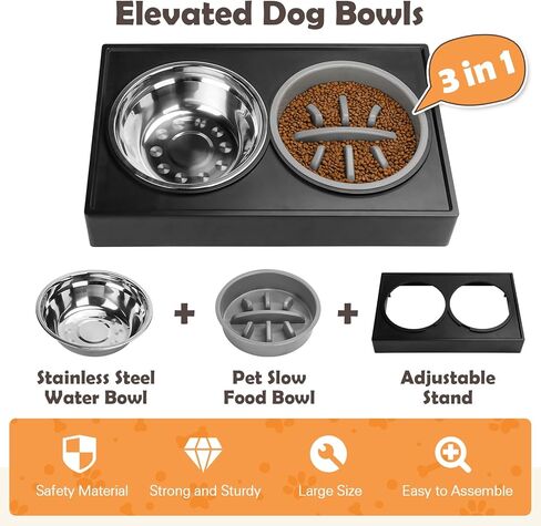 وعاء مرتفع للكلاب، 3 أوعية مرتفعة للكلاب قابلة للتعديل، مع وعاء تغذية بطيء ووعاء ماء سعة 1.5 لتر بارتفاع 2.7 بوصة، 8.26 بوصة، 10.82 بوصة مع مناسبة للكلاب الصغيرة والمتوسطة والقطط in Kuwait