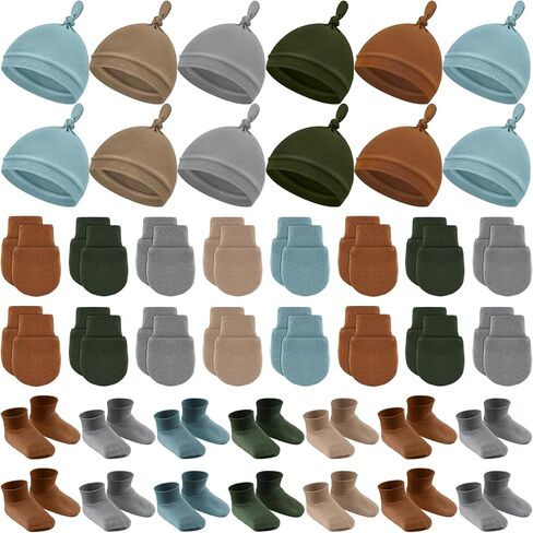 Chuarry 20 Sets Newborn Cotton Hospital Hat Unisex Baby Hats Mittens and Socks Soft Knot for Infant Girls Boys Caps for 0-6 Months in Saudi Arabia
