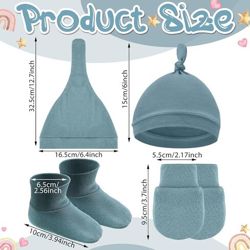 Chuarry 20 Sets Newborn Cotton Hospital Hat Unisex Baby Hats Mittens and Socks Soft Knot for Infant Girls Boys Caps for 0-6 Months in Saudi Arabia