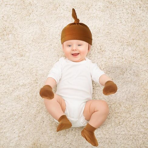 Chuarry 20 Sets Newborn Cotton Hospital Hat Unisex Baby Hats Mittens and Socks Soft Knot for Infant Girls Boys Caps for 0-6 Months in Saudi Arabia