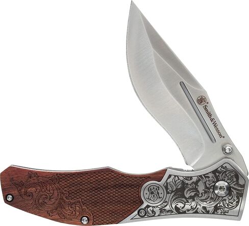 Smith & Wesson Accessories Smith & Wesson Unwavered Folder Featuring Engraved Rosewood Handle, Drop Point Blade, and 8Cr13MoV Stainless Steel in Saudi Arabia