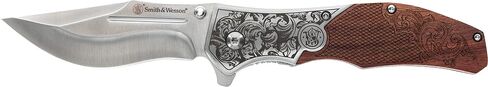 Smith & Wesson Accessories Smith & Wesson Unwavered Folder Featuring Engraved Rosewood Handle, Drop Point Blade, and 8Cr13MoV Stainless Steel in Saudi Arabia