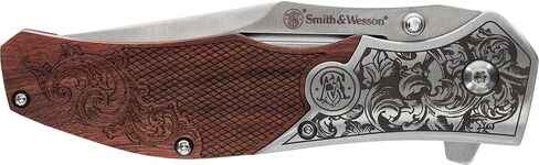 Smith & Wesson Accessories Smith & Wesson Unwavered Folder Featuring Engraved Rosewood Handle, Drop Point Blade, and 8Cr13MoV Stainless Steel in Saudi Arabia