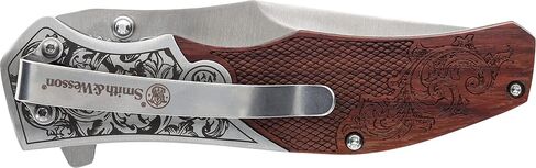 Smith & Wesson Accessories Smith & Wesson Unwavered Folder Featuring Engraved Rosewood Handle, Drop Point Blade, and 8Cr13MoV Stainless Steel in Saudi Arabia