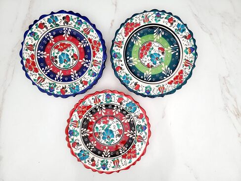 Ayennur Turkish Decorative Plates Set of 3-7.08" Handmade Ceramic for Wall Hanging Home Decor in Kuwait
