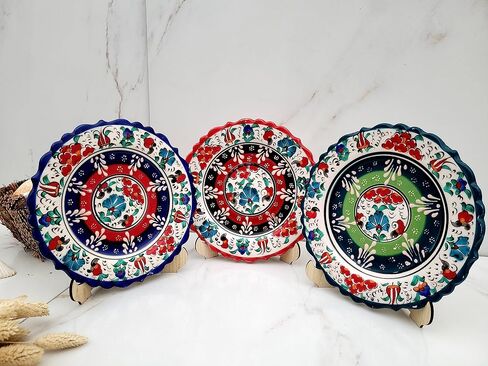 Ayennur Turkish Decorative Plates Set of 3-7.08" Handmade Ceramic for Wall Hanging Home Decor in Kuwait