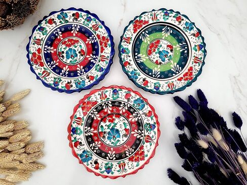 Ayennur Turkish Decorative Plates Set of 3-7.08" Handmade Ceramic for Wall Hanging Home Decor in Kuwait