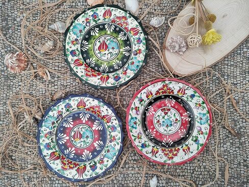 Ayennur Turkish Decorative Plates Set of 3-7.08" Handmade Ceramic for Wall Hanging Home Decor in Kuwait