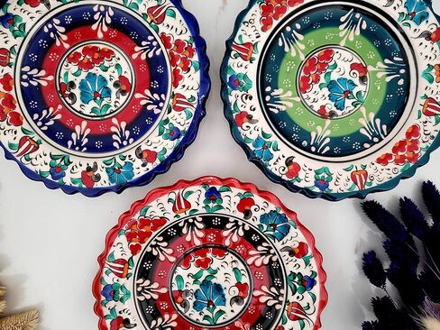Ayennur Turkish Decorative Plates Set of 3-7.08" Handmade Ceramic for Wall Hanging Home Decor in Kuwait
