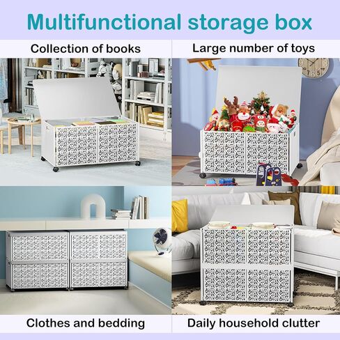 Yoleduo Toy Storage، صندوق ألعاب، صندوق منظم لتخزين الألعاب مع غطاء، صندوق ألعاب كبير جدًا 70 لتر للأطفال والأولاد والبنات، صناديق تخزين ألعاب معدنية متينة قابلة للطي مع عجلات، (قطعتان، أبيض) in Saudi Arabia