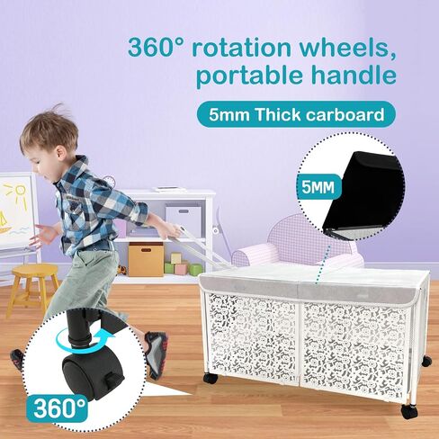 Yoleduo Toy Storage، صندوق ألعاب، صندوق منظم لتخزين الألعاب مع غطاء، صندوق ألعاب كبير جدًا 70 لتر للأطفال والأولاد والبنات، صناديق تخزين ألعاب معدنية متينة قابلة للطي مع عجلات، (قطعتان، أبيض) in Saudi Arabia