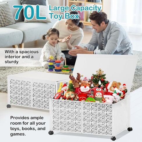 Yoleduo Toy Storage، صندوق ألعاب، صندوق منظم لتخزين الألعاب مع غطاء، صندوق ألعاب كبير جدًا 70 لتر للأطفال والأولاد والبنات، صناديق تخزين ألعاب معدنية متينة قابلة للطي مع عجلات، (قطعتان، أبيض) in Saudi Arabia