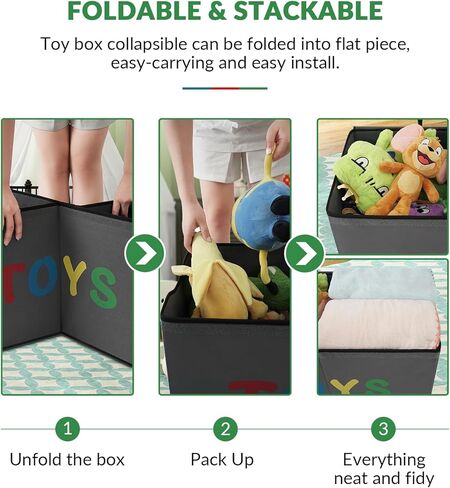 صندوق تخزين الألعاب من فيكتوريتش، صناديق تخزين متينة قابلة للطي مع أغطية، منظم تخزين صندوق ألعاب كبير للأطفال لغرفة الحضانة، غرفة اللعب، الخزانة، التنظيم المنزلي (I-TBX-BEIGE) in Kuwait