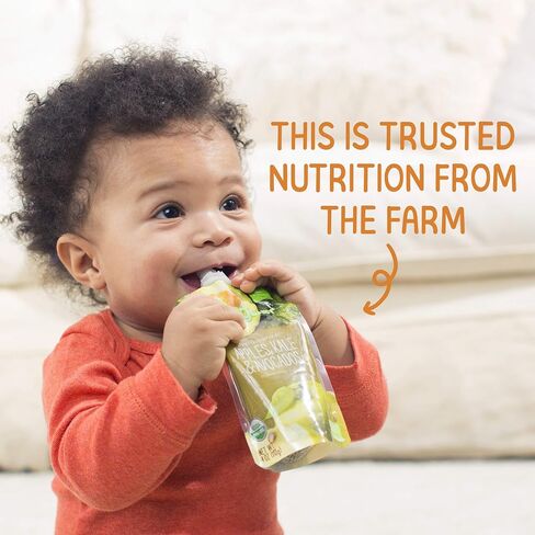 Happy Baby Organics Stage 2 Baby Food Pouches, Gluten Free, Vegan & Healthy Snack, Clearly Crafted Fruit & Veggie Puree, Pear Squash & Blackberries, 4 Ounces (Pack of 1) in Saudi Arabia