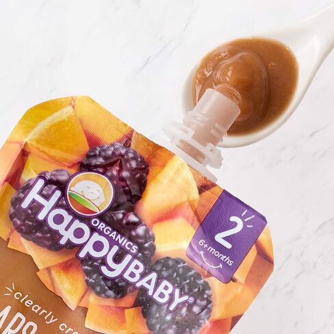 Happy Baby Organics Stage 2 Baby Food Pouches, Gluten Free, Vegan & Healthy Snack, Clearly Crafted Fruit & Veggie Puree, Pear Squash & Blackberries, 4 Ounces (Pack of 1) in Saudi Arabia