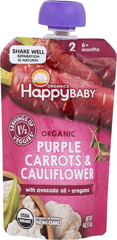 طعام الاطفال العضوي بالجزر والقرنبيط ارجواني من هابي بيبي، 4 اونصة in Kuwait