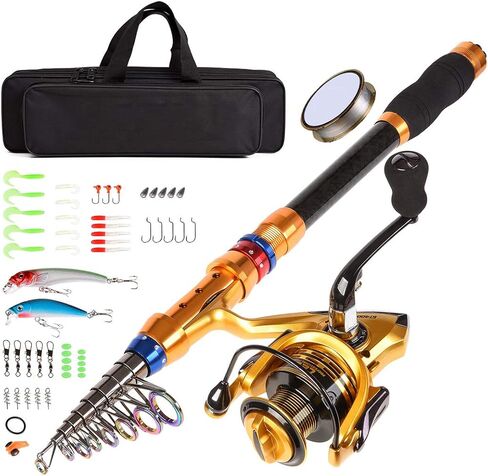 CLORIS Fishing Rod and Reel Combo Saltwater Freshwater-12 FT Carbon Fiber Telescopic Fishing Pole and Reel Combo with Line Lures Tackle Hooks Carrier Bag for Adults Young Kids MenTravel (3.6m / 12ft) in Kuwait