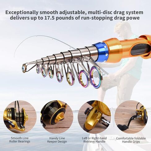 CLORIS Fishing Rod and Reel Combo Saltwater Freshwater-12 FT Carbon Fiber Telescopic Fishing Pole and Reel Combo with Line Lures Tackle Hooks Carrier Bag for Adults Young Kids MenTravel (3.6m / 12ft) in Kuwait