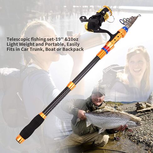 CLORIS Fishing Rod and Reel Combo Saltwater Freshwater-12 FT Carbon Fiber Telescopic Fishing Pole and Reel Combo with Line Lures Tackle Hooks Carrier Bag for Adults Young Kids MenTravel (3.6m / 12ft) in Kuwait