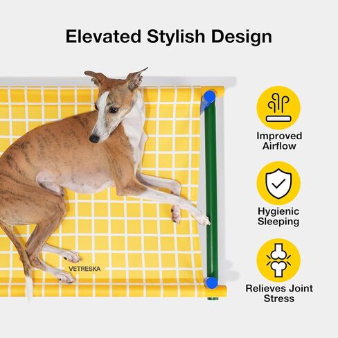 سرير للكلاب من VETRESKA مرتفع ومبرد للتبريد - سرير أرجوحة للحيوانات الأليفة محمول للاستخدام الداخلي والخارجي مع أقدام مقاومة للانزلاق، سرير أريكة متين وقابل للتنفس مع إطار من خشب الزان متعدد الألوان، أحمر in Kuwait