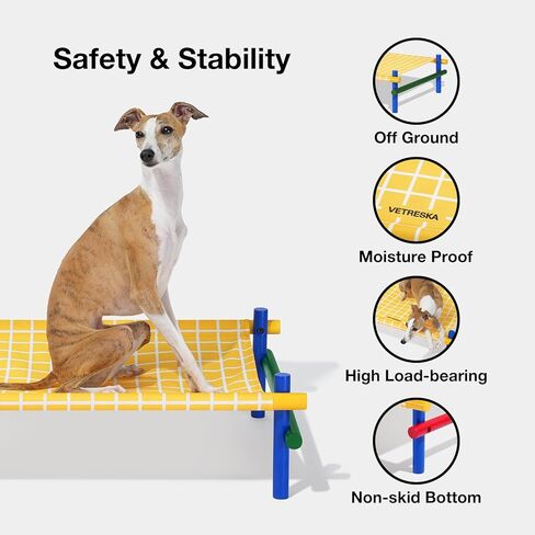 سرير للكلاب من VETRESKA مرتفع ومبرد للتبريد - سرير أرجوحة للحيوانات الأليفة محمول للاستخدام الداخلي والخارجي مع أقدام مقاومة للانزلاق، سرير أريكة متين وقابل للتنفس مع إطار من خشب الزان متعدد الألوان، أحمر in Kuwait