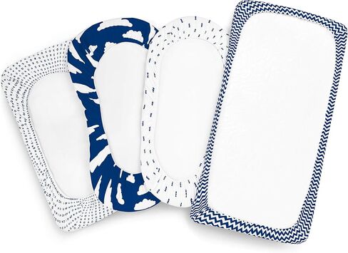 Bassinet Bed Sheets – Premium Bassinet Fitted Sheet for Halo, Mika Micky, Maxi COSI & Others - 4 Pack 100% Jersey Knit - Bassinet Bedding for Standard Size Oval or Halo Bassinet Pads for Boys & Girls in Saudi Arabia