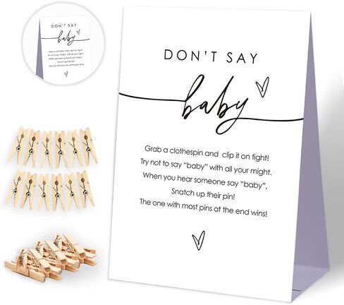 Don't Say Baby Baby Shower Game,Baby in Bloom Baby Shower Decorations,Mini Clothespins for Baby Shower,Neutral Baby Shower Decorations,little cutie baby shower,1 Sign & 50 Mini Clothespins Set-D10 in Kuwait