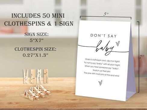 Don't Say Baby Baby Shower Game,Baby in Bloom Baby Shower Decorations,Mini Clothespins for Baby Shower,Neutral Baby Shower Decorations,little cutie baby shower,1 Sign & 50 Mini Clothespins Set-D10 in Kuwait