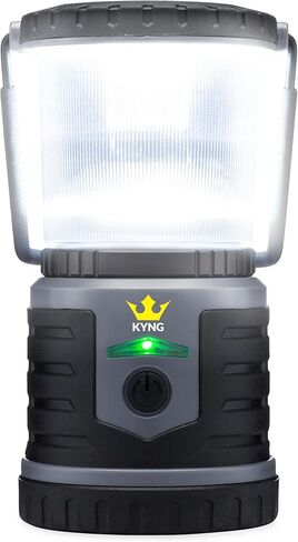 فانوس LED قابل لاعادة الشحن باضاءة ساطعة للتخييم والاستخدام في حالات الطوارئ والاماكن الخارجية والمنزل - يدوم لمدة 250 ساعة بشحنة واحدة - يتضمن سلك USB ومقبس حائط وشاحن جوال مدمج in Kuwait