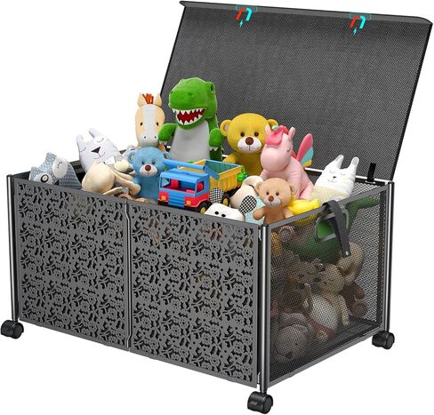 SHIISEWE Toy Storage Box, Metal Toy Organizers and Storage Bins, Large Toy Box for Boys Girls, 70L Toys Storage Chest with Wheels, Collapsible Kids Toy Storage Organizer for Nursery, Playroom in Kuwait