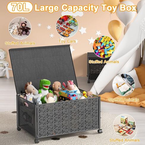 SHIISEWE Toy Storage Box, Metal Toy Organizers and Storage Bins, Large Toy Box for Boys Girls, 70L Toys Storage Chest with Wheels, Collapsible Kids Toy Storage Organizer for Nursery, Playroom in Kuwait