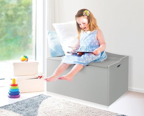 Badger Basket Kid's Wooden Toy Box and Storage Bench Seat with Safety Hinge - Gray in Saudi Arabia