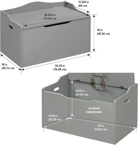 Badger Basket Kid's Wooden Toy Box and Storage Bench Seat with Safety Hinge - Gray in Saudi Arabia