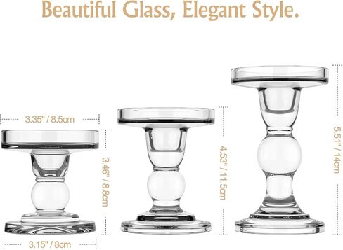 حاملات شموع زجاجية من ليووندر، 3 قطع شموع شفافة كريستالية مع تصميم أنيق للشمعة المستدقة العمودية وضوء الشاي، طاولة المنزل وغرفة المعيشة وحفلات الزفاف وديكور المنزل - أخضر in Kuwait