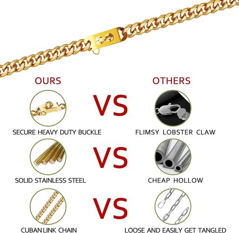 Gold Dog Collar 18K Gold Chain Dog Training Choke Collar Puppy Girl Boy Dog Collars for Small Medium Large Dogs No Pull Dog Training Collar,12in(for 9.5in-11.5in Neck) / 15MM in Kuwait