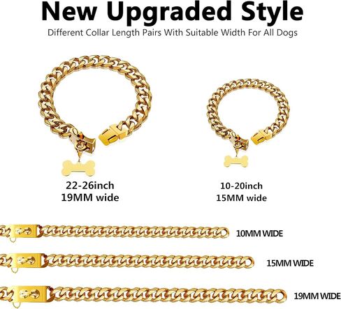 Gold Dog Collar 18K Gold Chain Dog Training Choke Collar Puppy Girl Boy Dog Collars for Small Medium Large Dogs No Pull Dog Training Collar,12in(for 9.5in-11.5in Neck) / 15MM in Kuwait