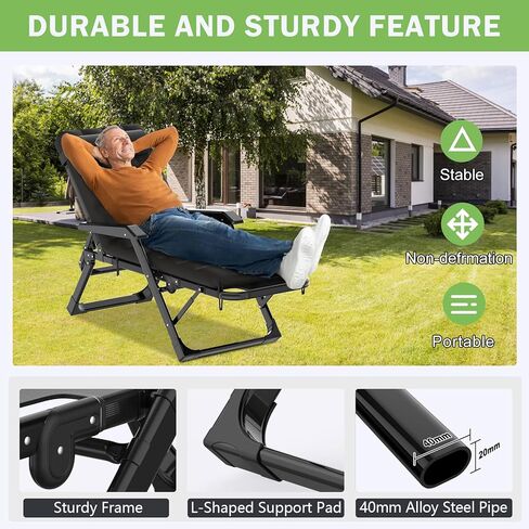 Suteck 3 in 1 Folding Camping Cot, 29In XL Adjustable 6+10 Positions Reclining Portable Outdoor Cot Sleeping Bed Cots w/Pillow Mat Carry Bag, Chaise Lounge Chair for Home Office Nap Beach Pool, Grey in Kuwait