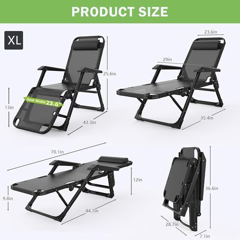 Suteck 3 in 1 Folding Camping Cot, 29In XL Adjustable 6+10 Positions Reclining Portable Outdoor Cot Sleeping Bed Cots w/Pillow Mat Carry Bag, Chaise Lounge Chair for Home Office Nap Beach Pool, Grey in Kuwait