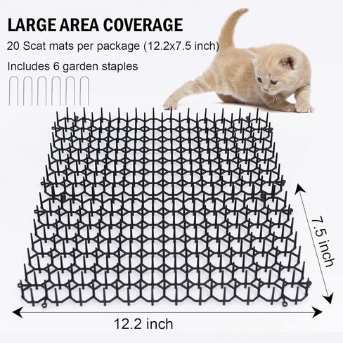 بوميت 20 قطعة من سجادات ردع القطط في الهواء الطلق مع مسامير للاماكن الداخلية والخارجية لسياج الحديقة واثاث الكلاب والقطط مع 6 دبابيس مقاس 12.2 × 7.5 انش in Kuwait