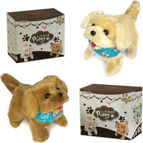 هاكتويز فليب أوفر بابي من القطيفة التي تسير على الجلوس والنباح - 2 لعبة للجراء والحيوانات الأليفة المحبين للأطفال والرضع in Kuwait